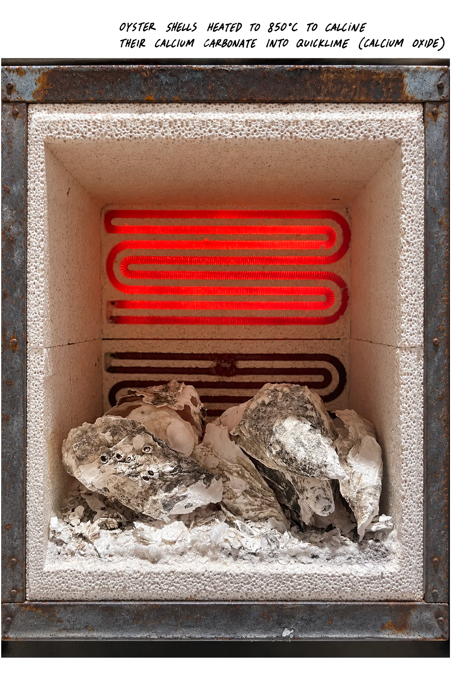 Fired shells became quicklime: the binder at the heart of the mix.
